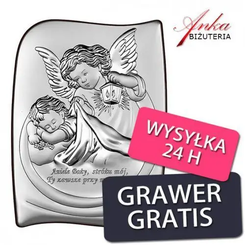 Ankabizuteria.pl Pamiątka chrztu dla dziecka aniołek obrazek srebrny 13,5 cm18 cm