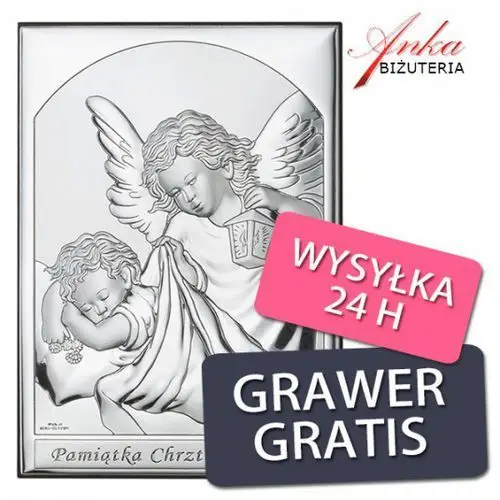 Ankabizuteria.pl Pamiątka chrztu świętego - obrazek srebrny z aniołkiem