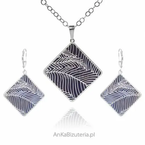 Ankabizuteria.pl Piękny komplet biżuterii srebrny z tytanem paprotka