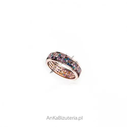 Ankabizuteria.pl Pierścionek srebrny pozłacany różowym złotem z kolorową, kolor różowy