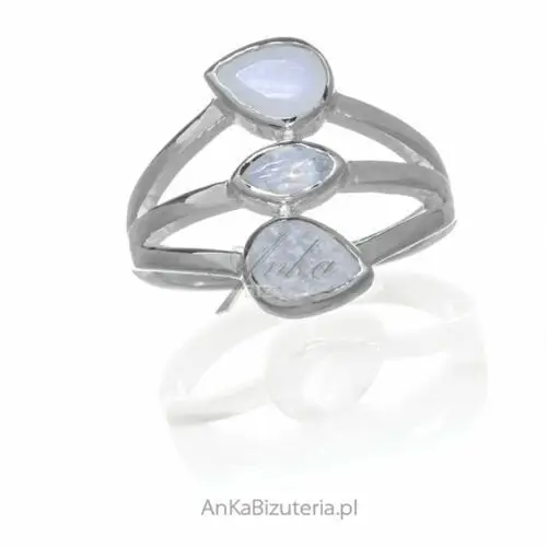 Ankabizuteria.pl Pierścionek srebrny z kamieniem księżycowym - szeroki, kolor szary