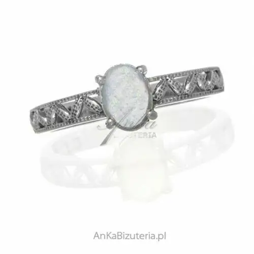 Ankabizuteria.pl Pierścionek srebrny z naturalnym białym opalem - śliczny