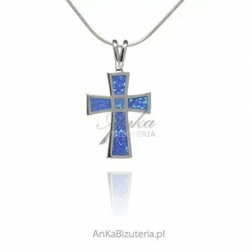 Ankabizuteria.pl śliczny krzyżyk srebrny z niebieskim opalem
