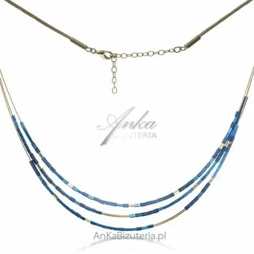 Ankabizuteria.pl śliczny naszyjnik srebrny pozłacany z niebieskim hematytem, kolor niebieski