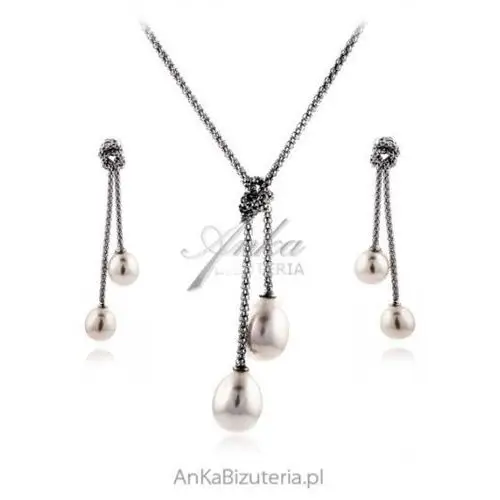 Ankabizuteria.pl Srebrna biżuteria komplet z perłami, kolor biały