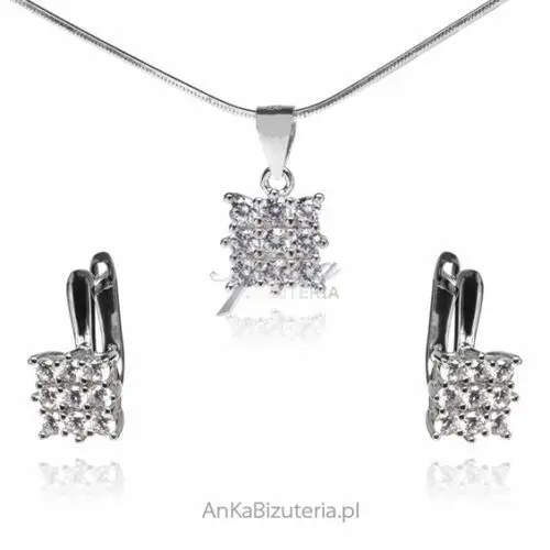 Ankabizuteria.pl Srebrna biżuteria z cyrkoniamii - piękny komplet, kolor szary