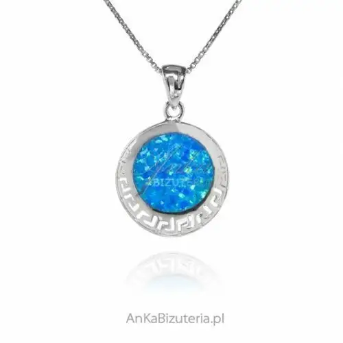Ankabizuteria.pl Srebrna zawieszka z niebieskim opalem z greckim wzorem hestia, kolor niebieski