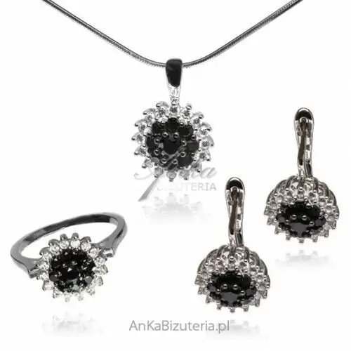 Ankabizuteria.pl Srebrny komplet biżuterii srebrnej z białymi i czarnymi cyrkoniamii, kolor biały