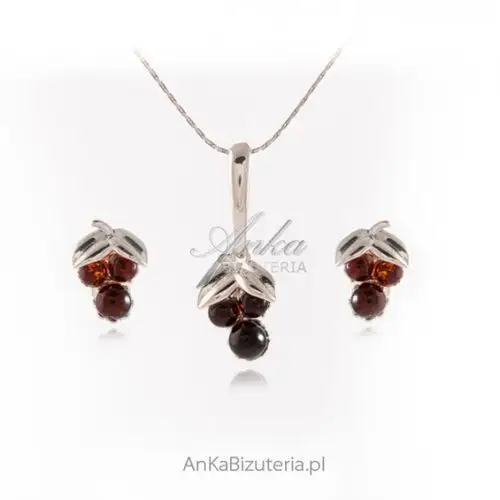 Ankabizuteria.pl Srebrny komplet biżuterii z bursztynem grona - bursztyn w kolorze, kolor pomarańczowy