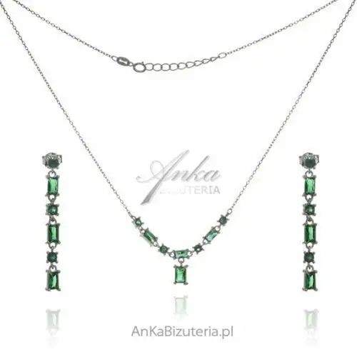 Ankabizuteria.pl Srebrny komplet biżuterii z zieloną cyrkonią, kolor zielony