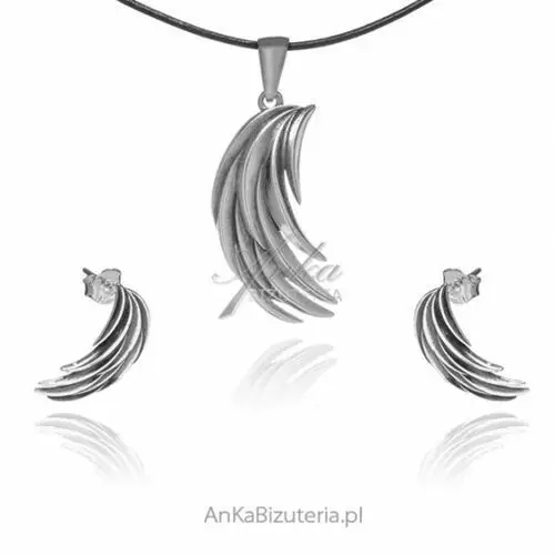 Ankabizuteria.pl Srebrny komplet oksydowany pióra
