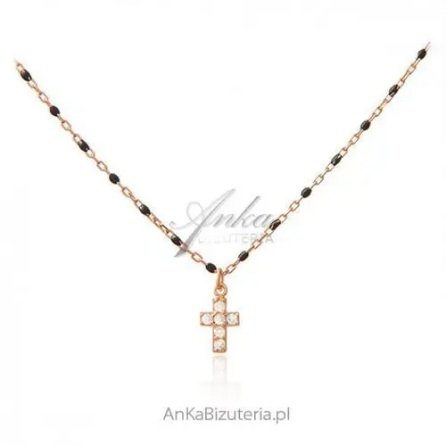 Ankabizuteria.pl Srebrny naszyjnik pozłacany różowym złotem z czarną emalią i, kolor różowy