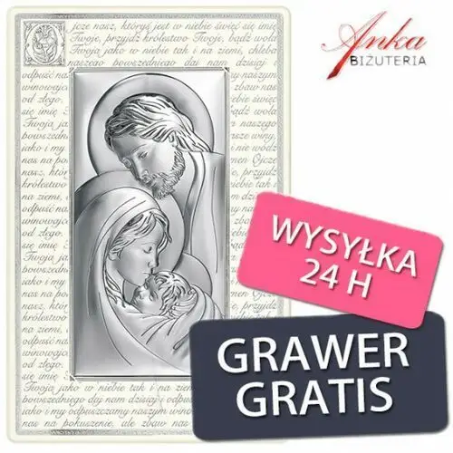Ankabizuteria.pl Srebrny obrazek święta rodzina na białym tle 22,4 cm 34,4 cm