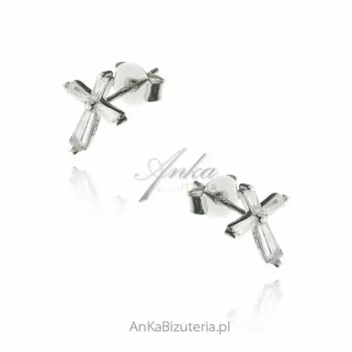 Ankabizuteria.pl Subtelne kolczyki srebrne z białymi cyyrkoniami krzyżyki, kolor biały
