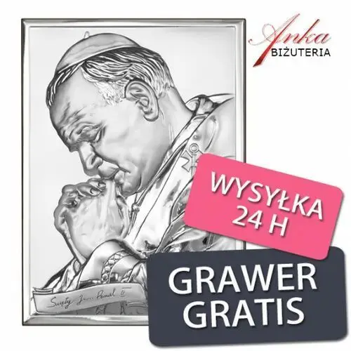 Ankabizuteria.pl święty jan paweł ii - duży obraz srebrny pamiątka 18 cm/24 cm
