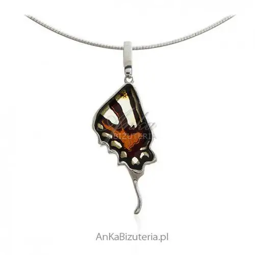 Ankabizuteria.pl Wisiorek srebrny z bursztynem - skrzydełko motylka, kolor pomarańczowy