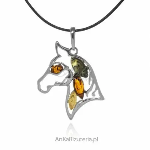 Ankabizuteria.pl Zawieszka srebrna koń z bursztynem, kolor pomarańczowy