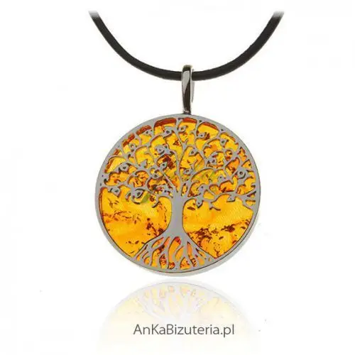 Ankabizuteria.pl Zawieszka srebrna z bursztynem drzewko szczęścia - mini drzewko, kolor pomarańczowy