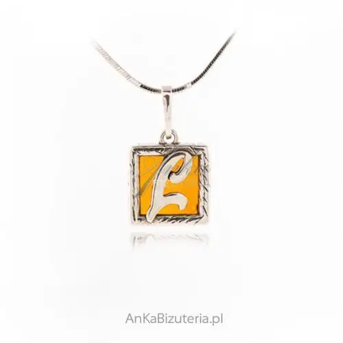 Ankabizuteria.pl Zawieszka srebrna z bursztynem literka - l, kolor pomarańczowy