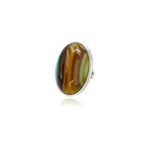 Agat żółty zielony piękny pierścionek srebro r10-26 unikat Arande
