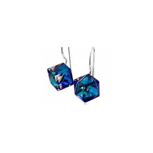 Kryształy Kolczyki Bermuda Blue Cube Srebro Certyfikat, 700810