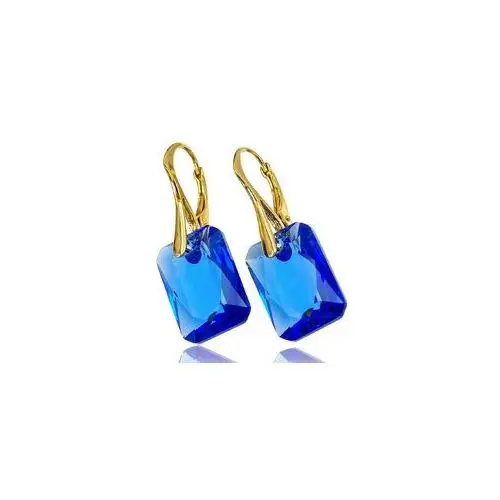 Piękne Kolczyki Kryształy Crystal Classic Sapphire Gold Złote Srebro Certyfikat