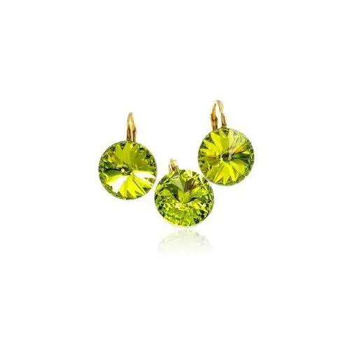 Piękny Komplet Crystal Paris Citrus Green Gold Kryształy Złote Srebro, kolor zielony