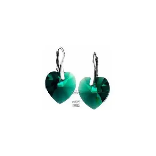 Arande Swarovski kolczyki serca emerald srebro certyfikat