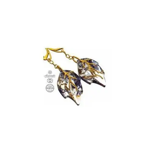 SWAROVSKI ozdobne długie kolczyki COMET LEAF ZŁOTE SREBRO, 700644