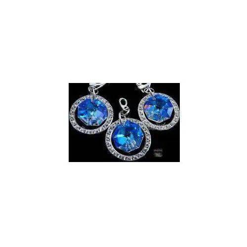 SWAROVSKI ozdobne kolczyki+wisiorek BLUE AURORA,23