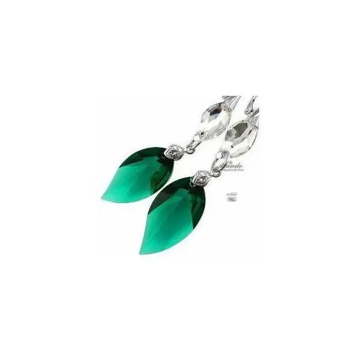 Arande Swarovski piękne długie kolczyki emerald leaf