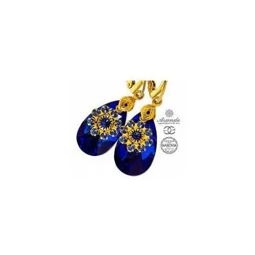 SWAROVSKI piękne kolczyki BLUE FLOW GOLD