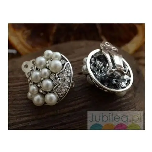 Benelux - srebrne klipsy perły i kryształki, kolor szary