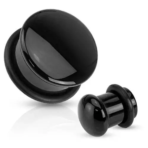 Agatowy plug do ucha w czarnym kolorze, czarna gumka, różne grubości - szerokość: 6 mm Biżuteria e-shop