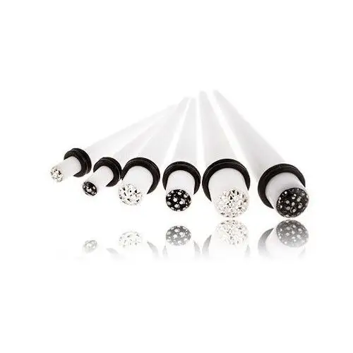 Biżuteria e-shop Akrylowy expander do ucha - biały, cyrkonie zalane w glazurze - szerokość: 8 mm, kolor cyrkoni: czarny- k