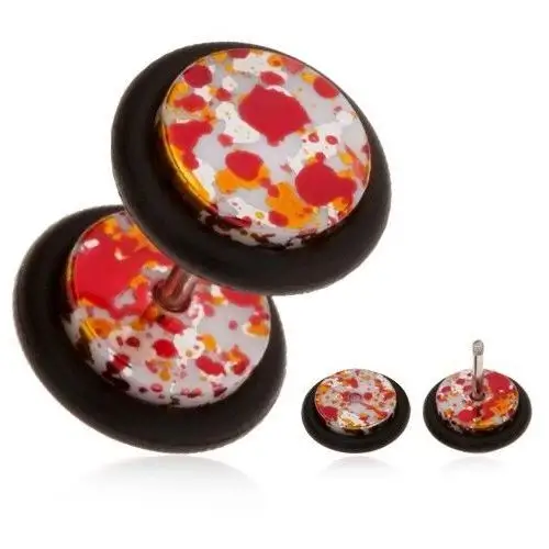 Akrylowy fake kolczyk do ucha, kolorowe kleksy na powierzchni, gumki Biżuteria e-shop