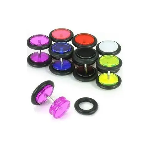 Biżuteria e-shop Akrylowy fake plug do ucha, kolorowe kółeczka - kolor kolczyka: czarny