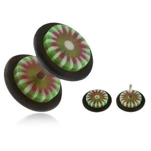 Biżuteria e-shop Akrylowy fake plug do ucha, kwiat z zielonymi i białymi płatkami