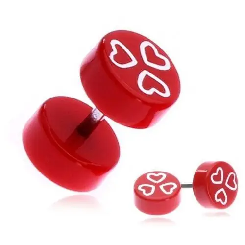 Akrylowy fake plug z białymi sercami na czerwonym tle Biżuteria e-shop