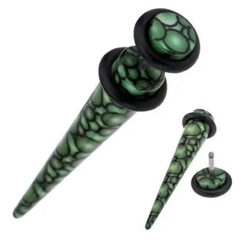 Biżuteria e-shop Akrylowy fałszywy plug do ucha, zielono-czarny bąbelkowy wzór