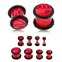 Biżuteria e-shop Akrylowy plug do ucha, czerwony kolor, marmurowy wzór, czarne gumeczki - szerokość: 5 mm Sklep