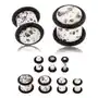 Biżuteria e-shop Akrylowy plug do ucha, powierzchnia białego koloru z czarnymi plamkami, czarne gumeczki - szerokość: 8 mm Sklep