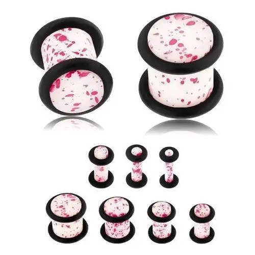 Akrylowy plug do ucha, powierzchnia białego koloru z neonowo różowymi plamkami - szerokość: 6 mm Biżuteria e-shop