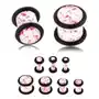 Biżuteria e-shop Akrylowy plug do ucha, powierzchnia białego koloru z neonowo różowymi plamkami - szerokość: 3 mm Sklep