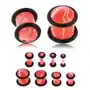 Akrylowy plug do ucha różowego koloru, marmurowy wzór, dwie czarne gumeczki - szerokość: 4 mm Biżuteria e-shop Sklep