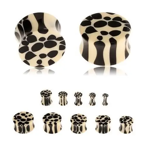 Biżuteria e-shop Akrylowy siodłowy plug do ucha, beżowo-czarny leopardzi wzór - szerokość: 10 mm