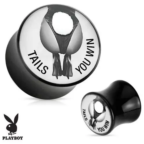 Akrylowy siodłowy plug do ucha Playboy - Tails You Win, czarny - Szerokość: 14 mm, X38.19