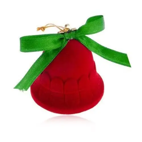 Biżuteria e-shop Aksamitne pudełeczko na biżuterię, czerwony dzwoneczek, lśniąca zielona kokardka