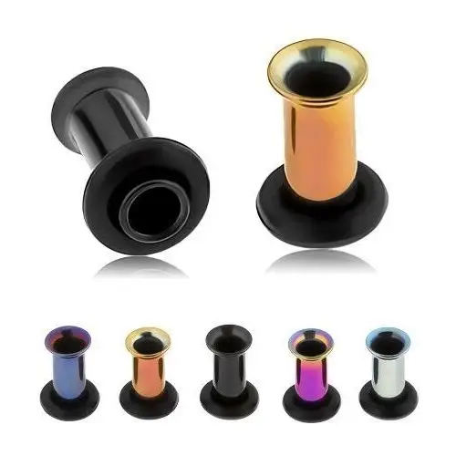 Biżuteria e-shop Anodyzowany tytanowy tunel do ucha, różne kolory, czarna gumeczka - grubość kolczyka: 5 mm, kolor kolczyka: tęczowy