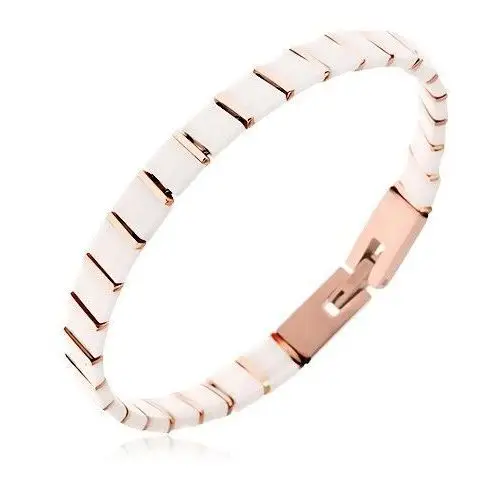 Biżuteria e-shop Biała bransoletka ceramiczna, piramidkowe ogniwa, paski w różowozłotym kolorze